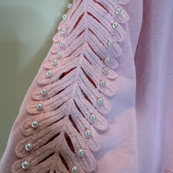 VENUS Light Pink Lace-Up and pearl detail Sleeve Hoodie - Picture 4 of 6